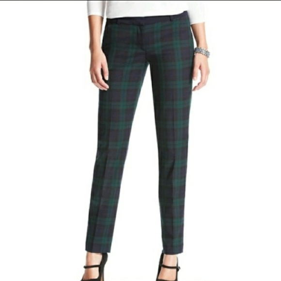 LOFT Pants - Ann Taylor Loft Marisa Ankle Women's Trouser Green/Blue Navy Plaid Size 4
